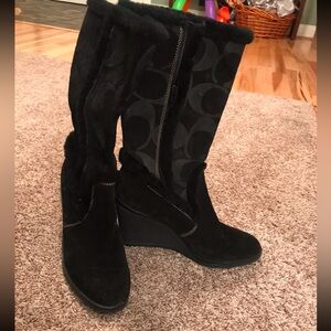 Coach Signature Jordana Suede Trim Wedge Boots Sz 7